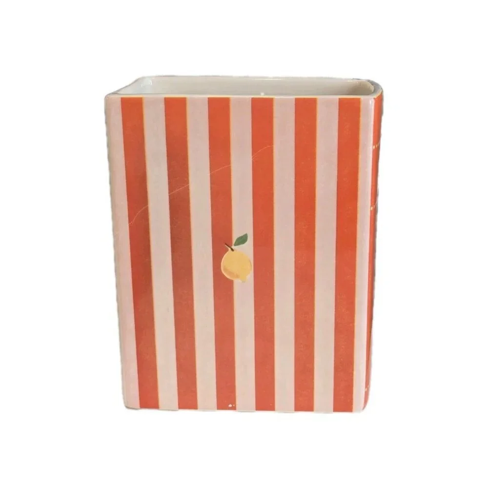 New Orange & White Stripped Perfect Pasta Book Country Kitchen Utensil Holder